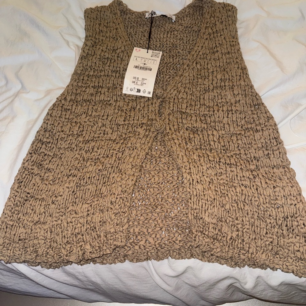 Zara Beige Knit V-Neck Vest Top